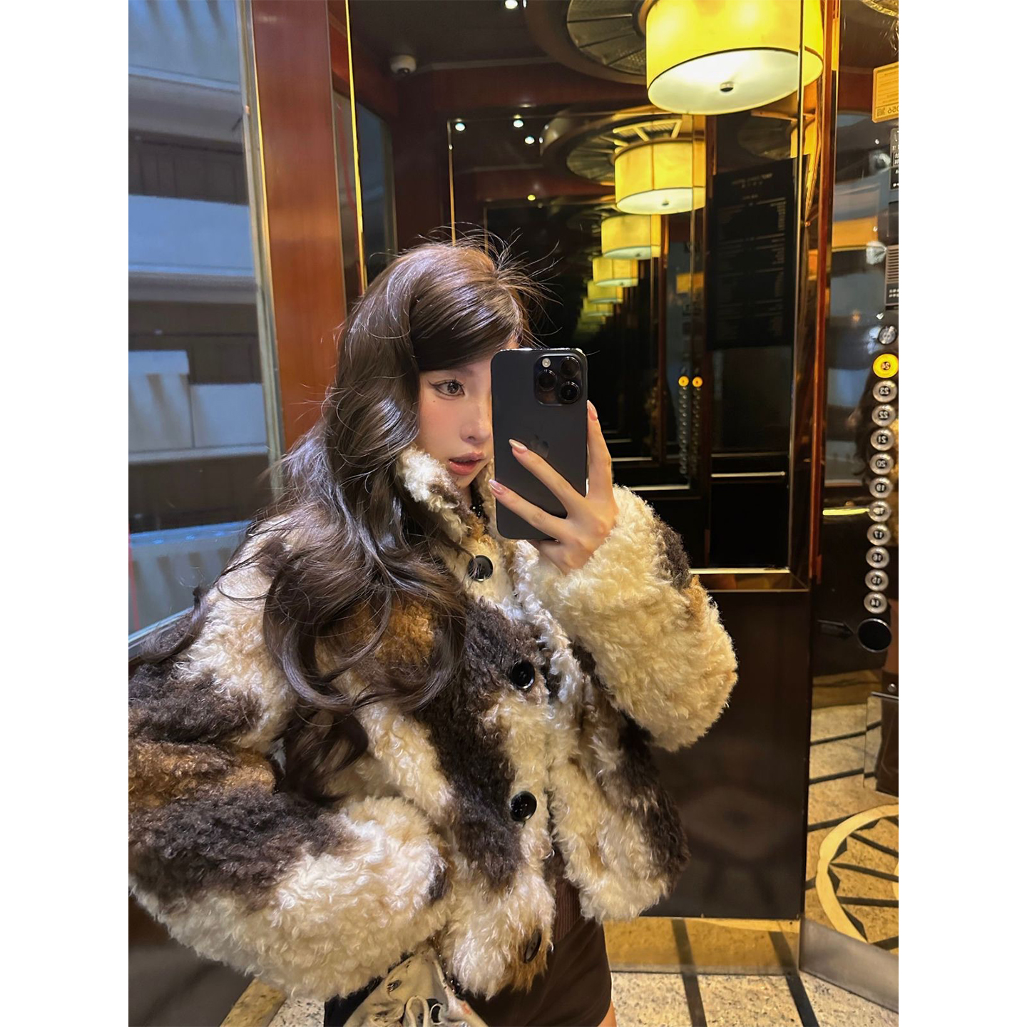 FuunJ 伯克羊卷 复古羊羔毛短款毛毛外套女方领保暖毛绒上衣冬