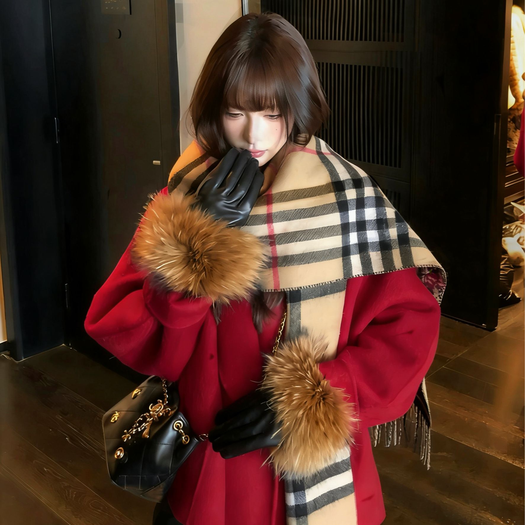 羊毛加礼盒装巴巴格子经典精仿羊毛时尚围巾情侣款围脖