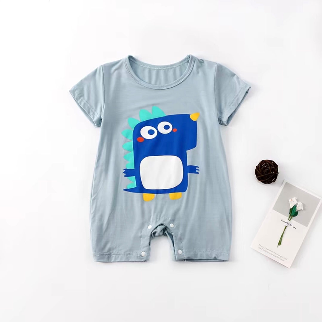 莫代尔短袖套头连体衣宝宝婴儿透气夏款闭裆爬服吸汗连身衣男女宝