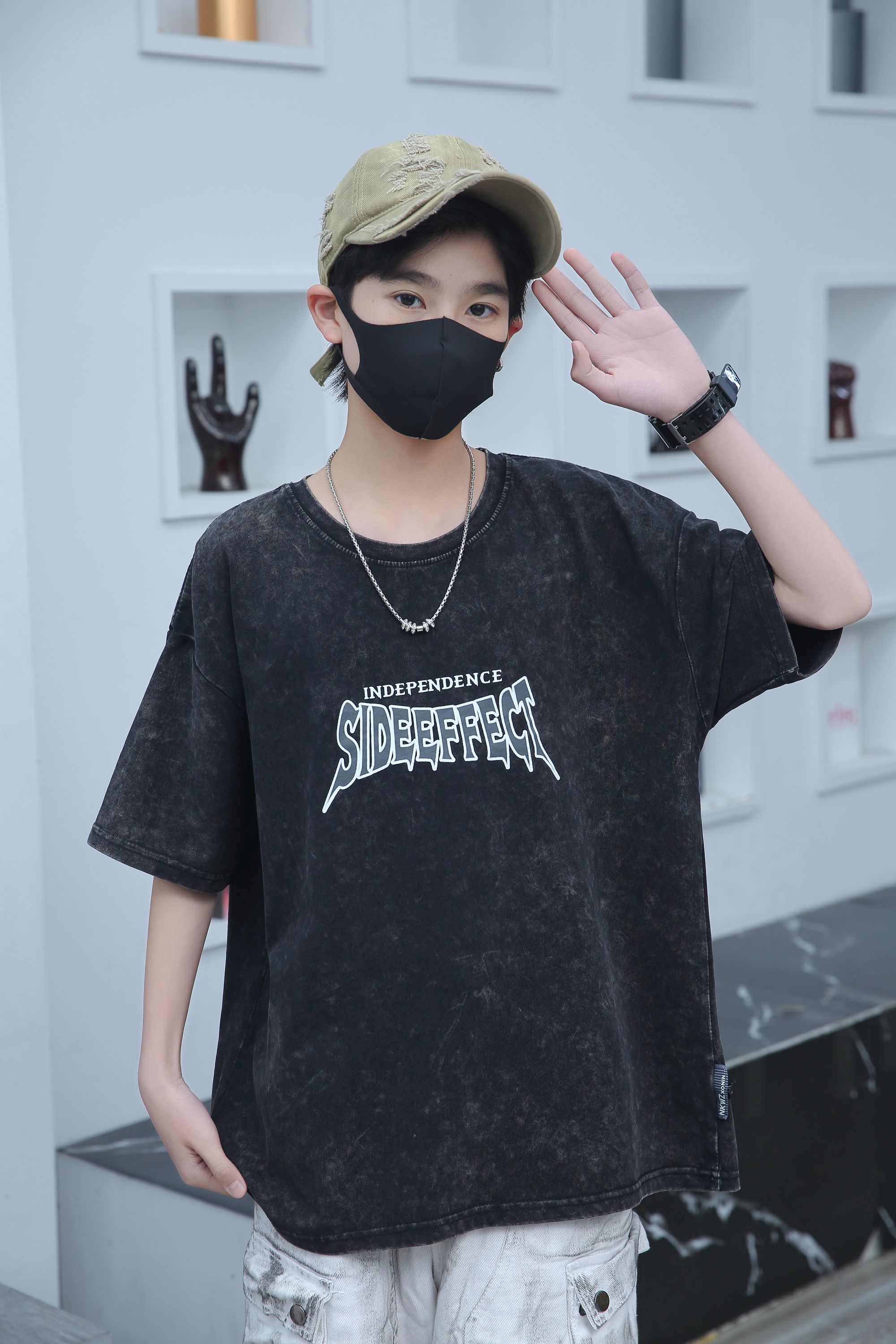 悠悠C【101-150】2025夏款青少年潮牌组合，2件上衣1条裤子，3件组合，