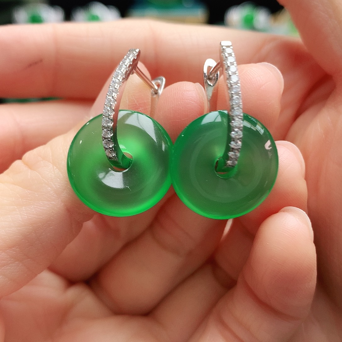 玛瑙/玉髓耳钉银S925镶嵌