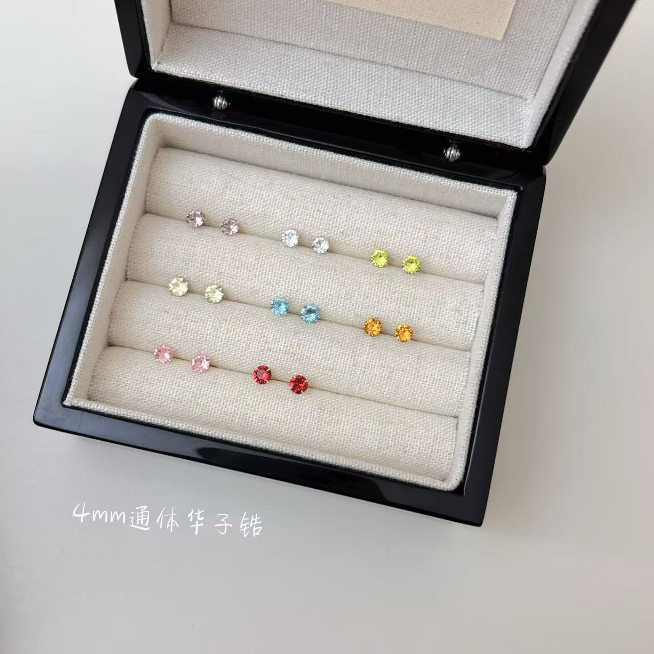 925银耳饰 百搭4mm华子小锆耳钉简约彩色多色耳饰