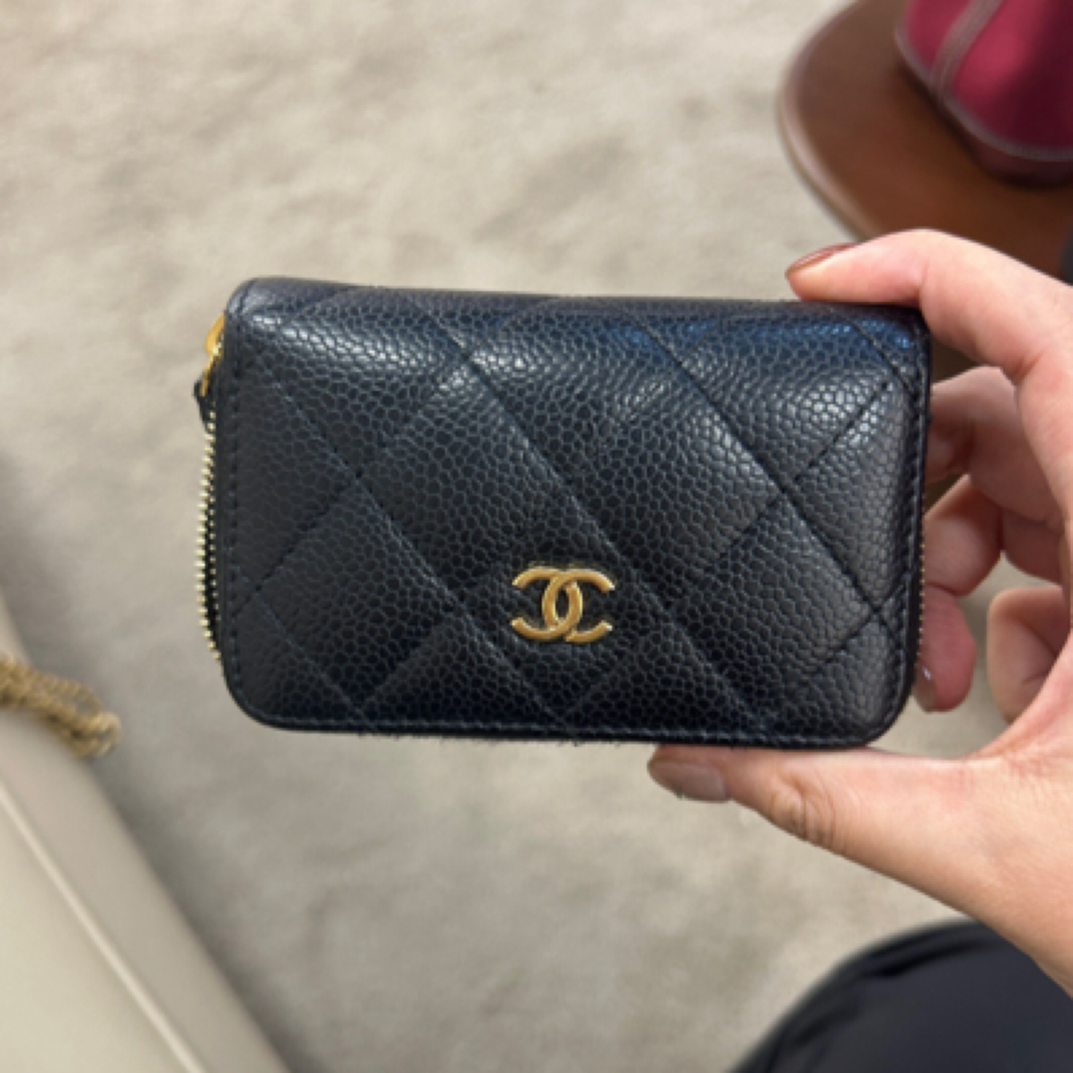 99新 Chanel/香奈儿 黑金荔枝纹牛皮卡包