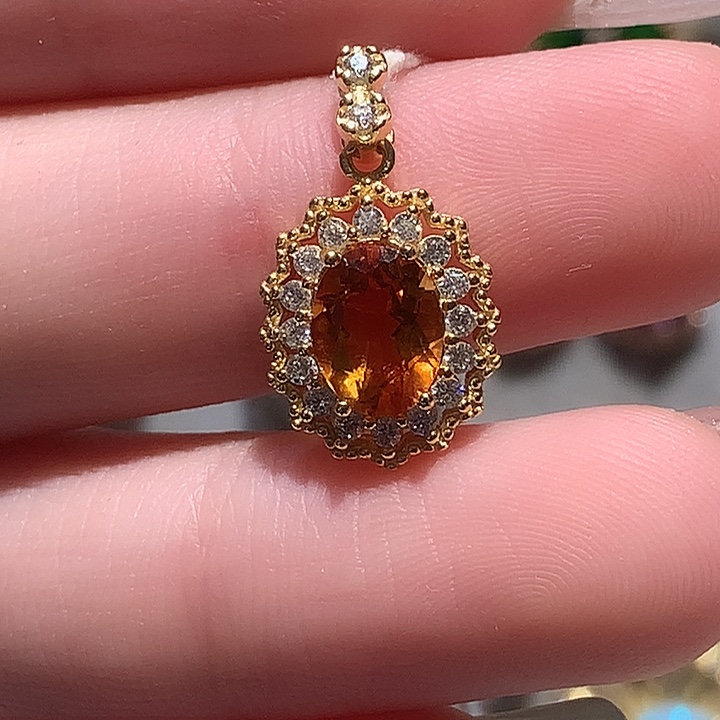 吊坠(不含链)银S925镀金镶嵌黄晶