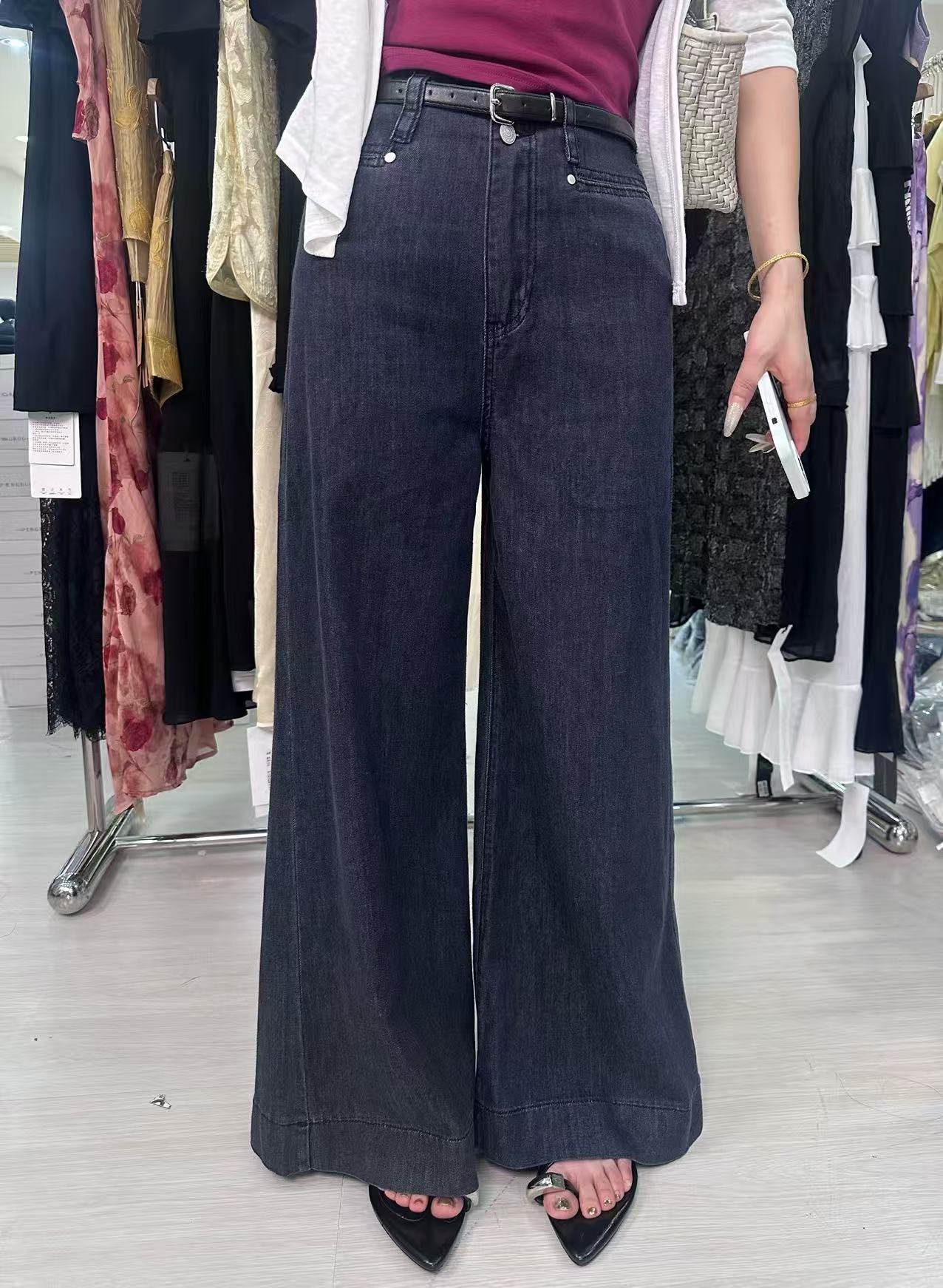 [DARUI]高腰直筒牛仔裤女复古宽松百搭垂感休闲筒喇阔腿裤3373