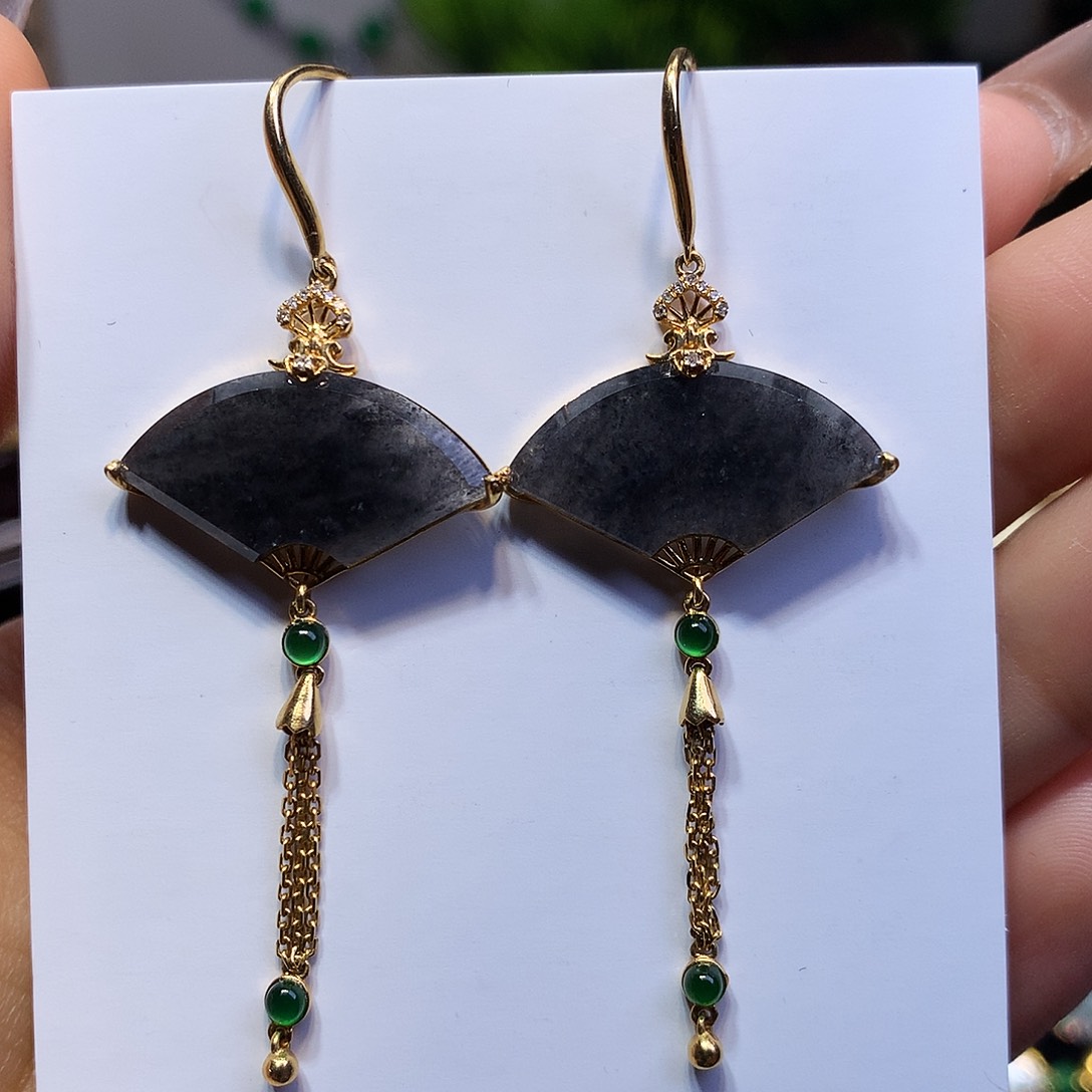 翡翠戒指18K金镶嵌耳环