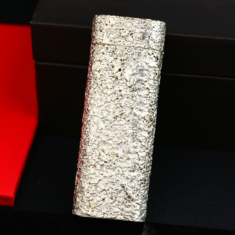 充气打火机纯银陨石坑长款圆柱法国精品收藏时尚复古个性精致耐用