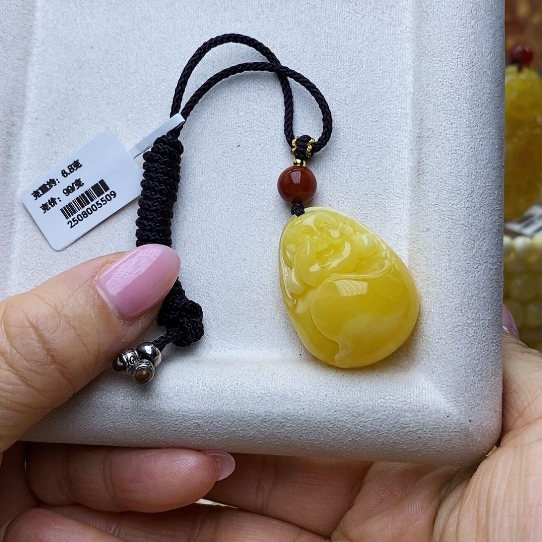 琥珀未镶嵌颈饰焦皮料浓橘佛公