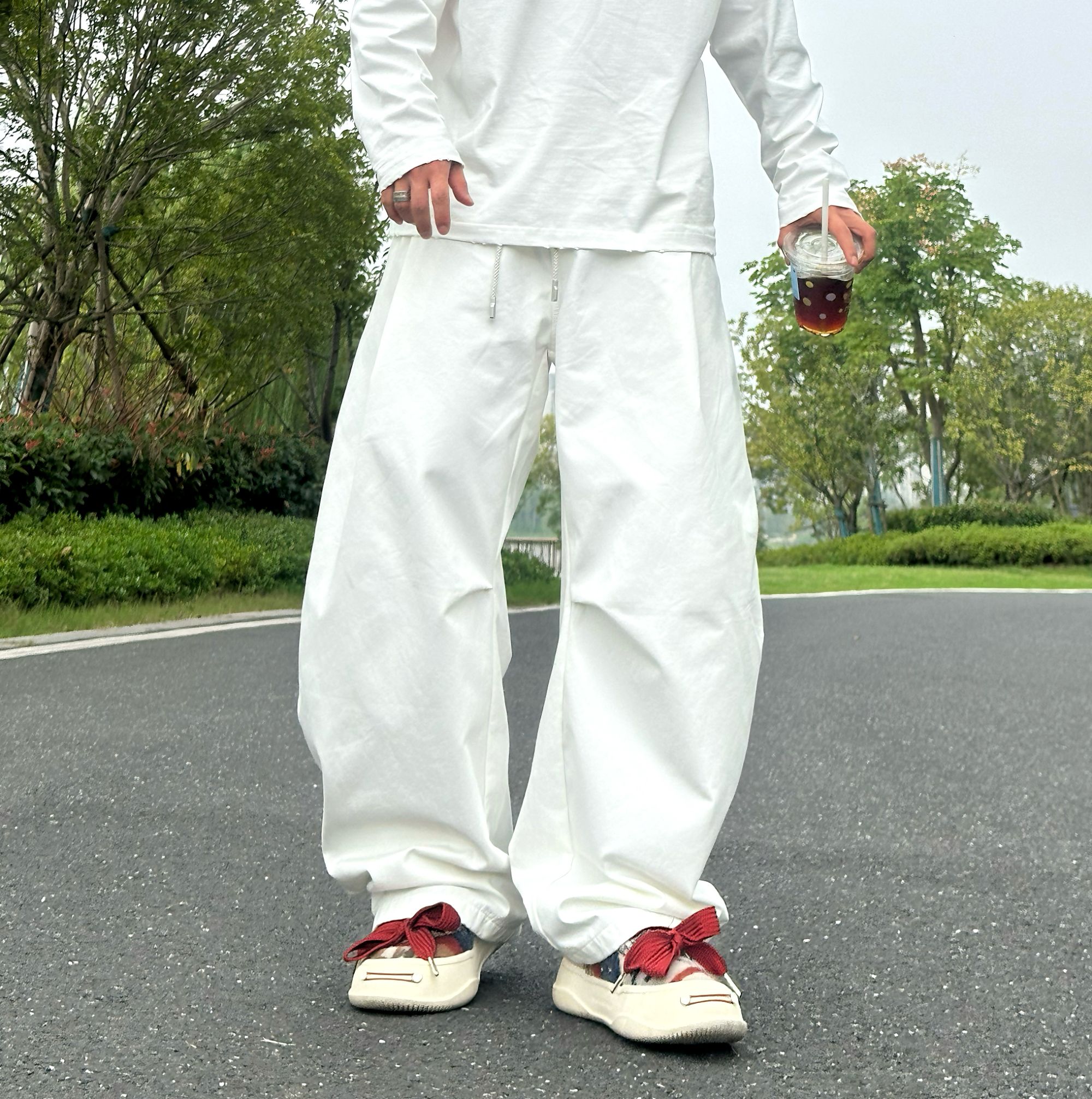 【PZ】2025秋冬高街立体剪裁设计阔腿直筒弯刀加绒休闲裤