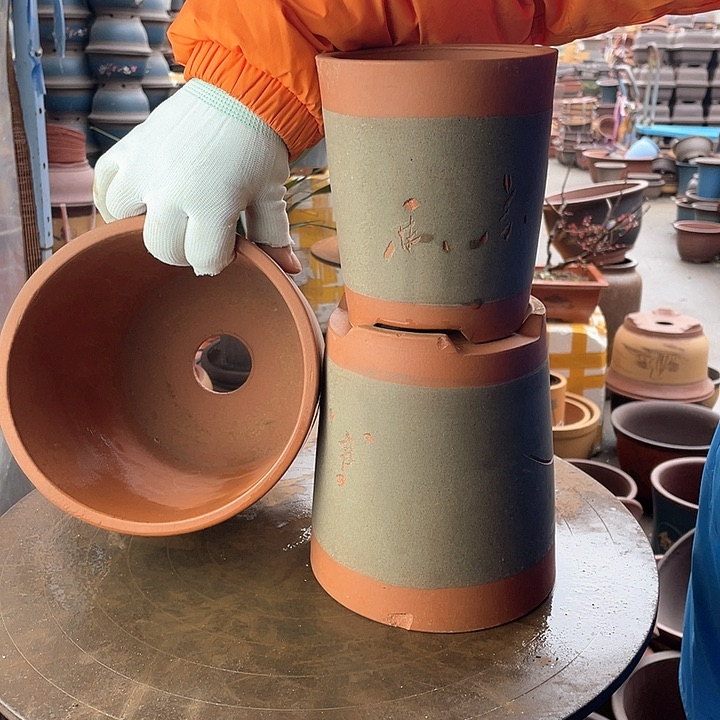 紫砂宜兴紫砂灰红笔筒三件套