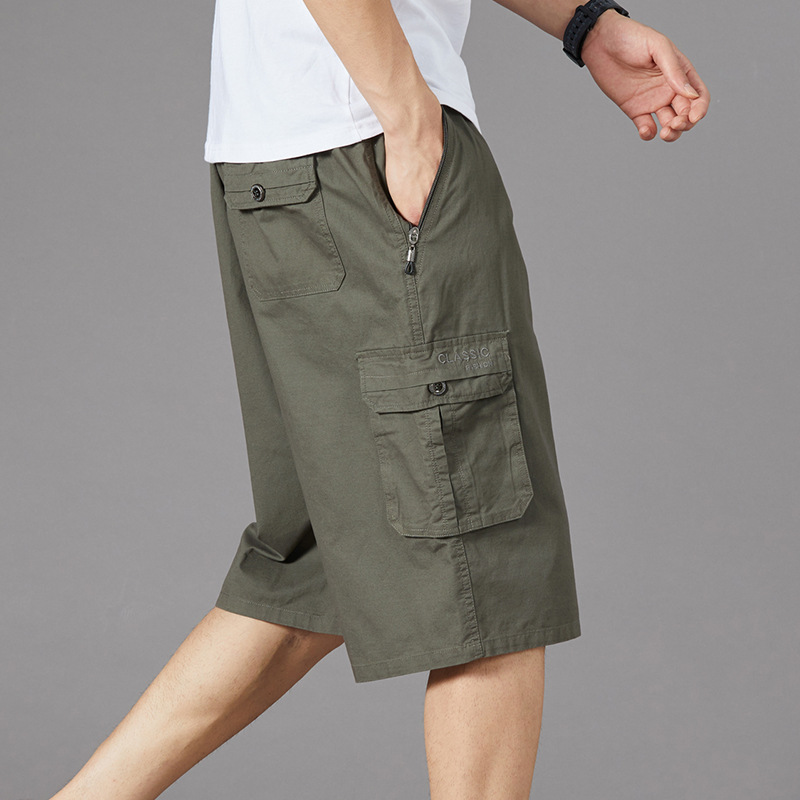 七分裤夏季新款休闲薄款短裤宽松运动加肥加大纯色纯棉七分裤男装