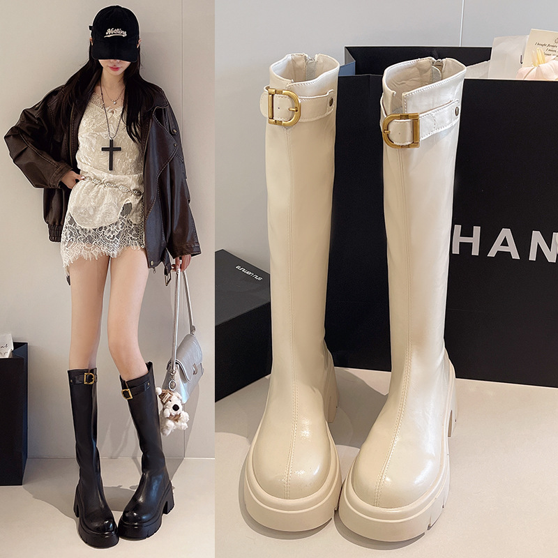 骑士厚底增高7公分小个子加绒时尚高筒靴不过膝女鞋百搭时装靴女