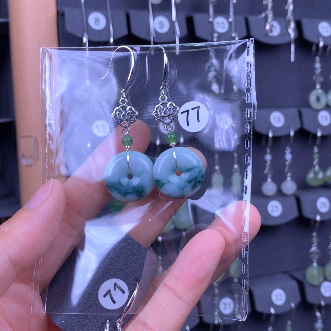 翡翠耳饰银S925镶嵌放***想