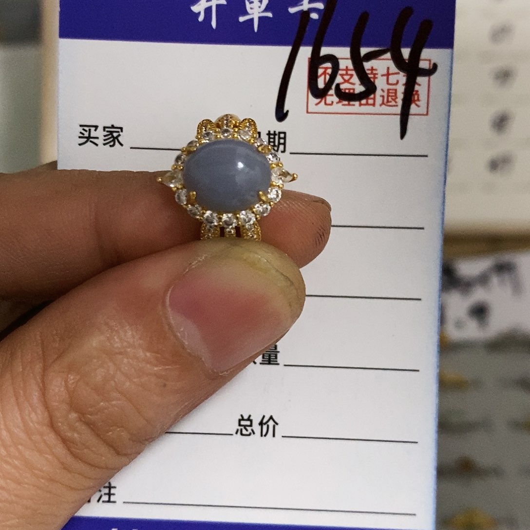 银S925镀金镶嵌戒指翡翠夏*荷戒指