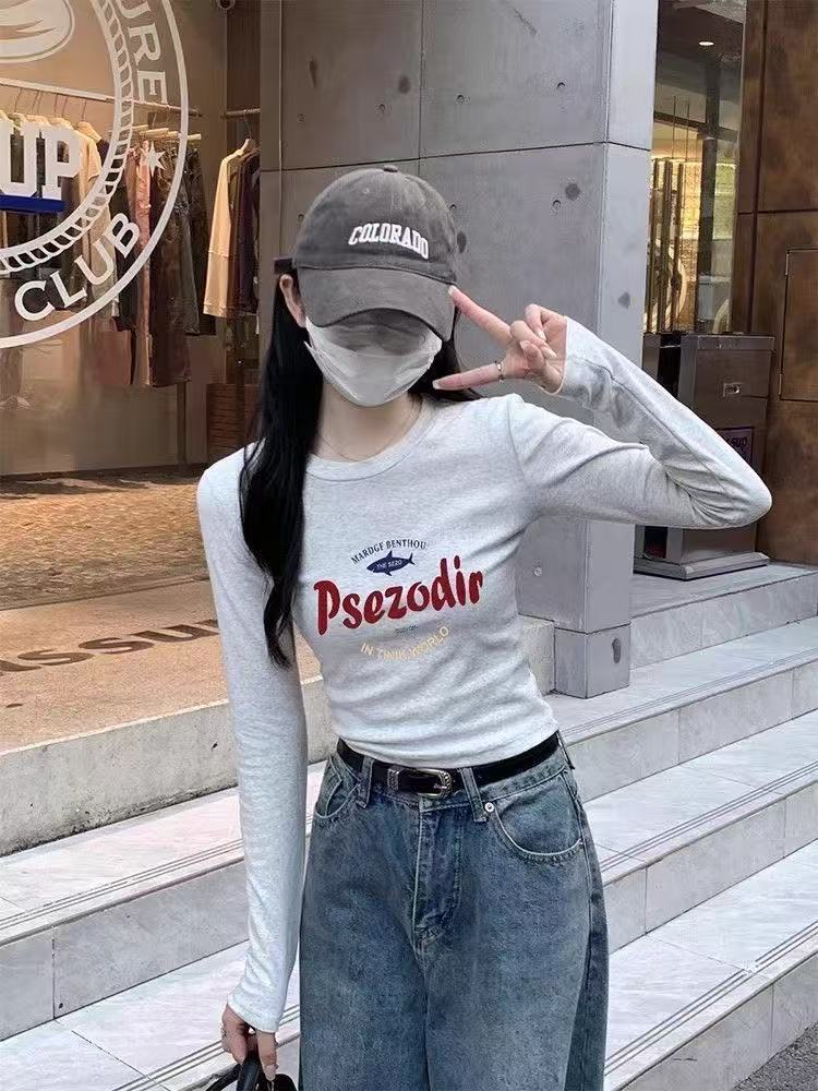 （以直播间扣号为准）长袖圆领字母T恤高腰修身内搭外穿韩版百搭