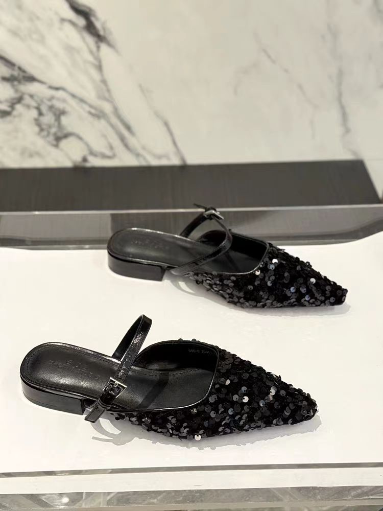 527-低跟包头半拖女2025新款夏百搭亮片仙女风外穿凉拖鞋