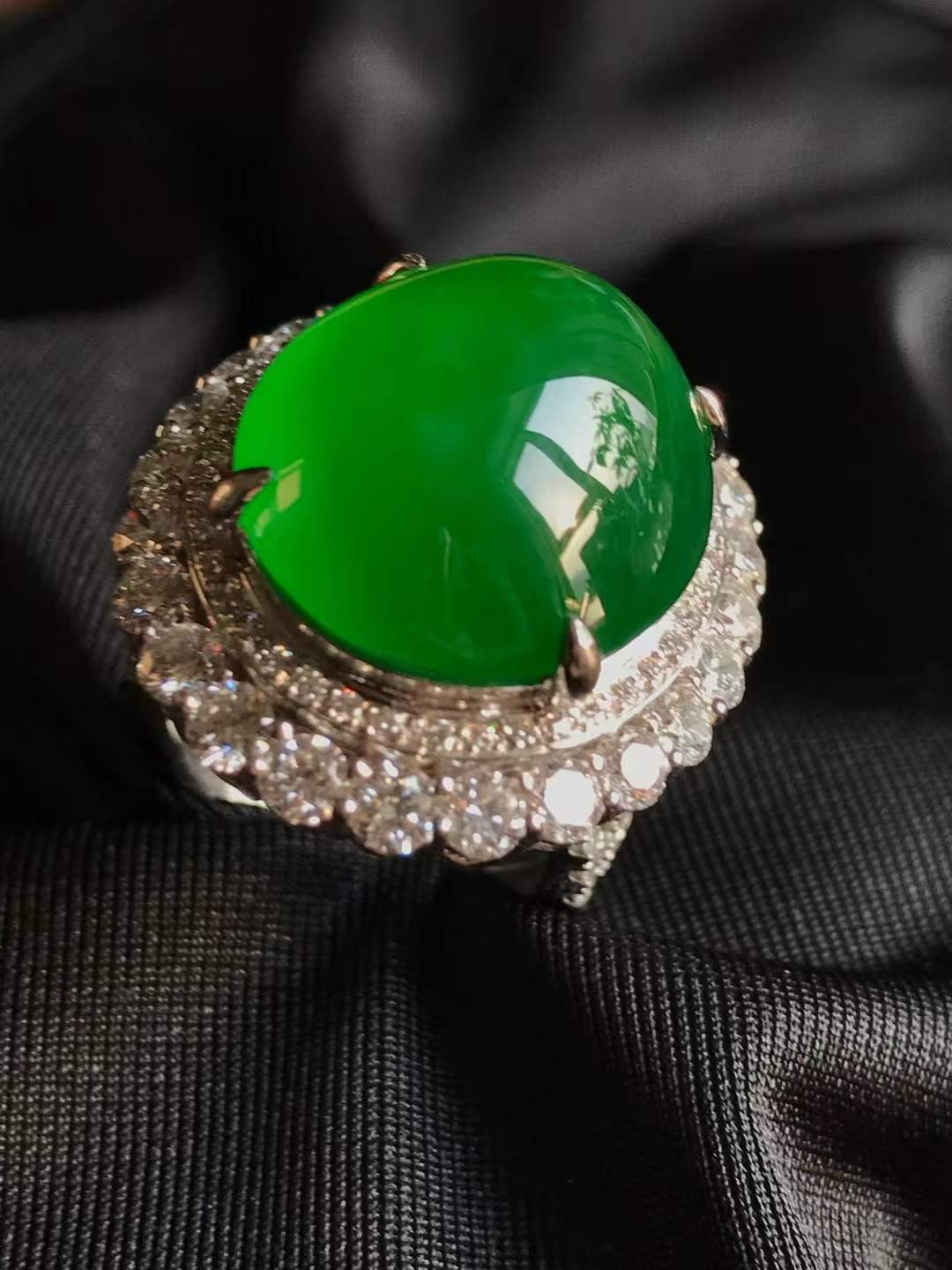 天然缅甸A货翡翠冰阳绿戒指