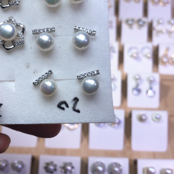 淡水珍珠耳饰银S925镶嵌