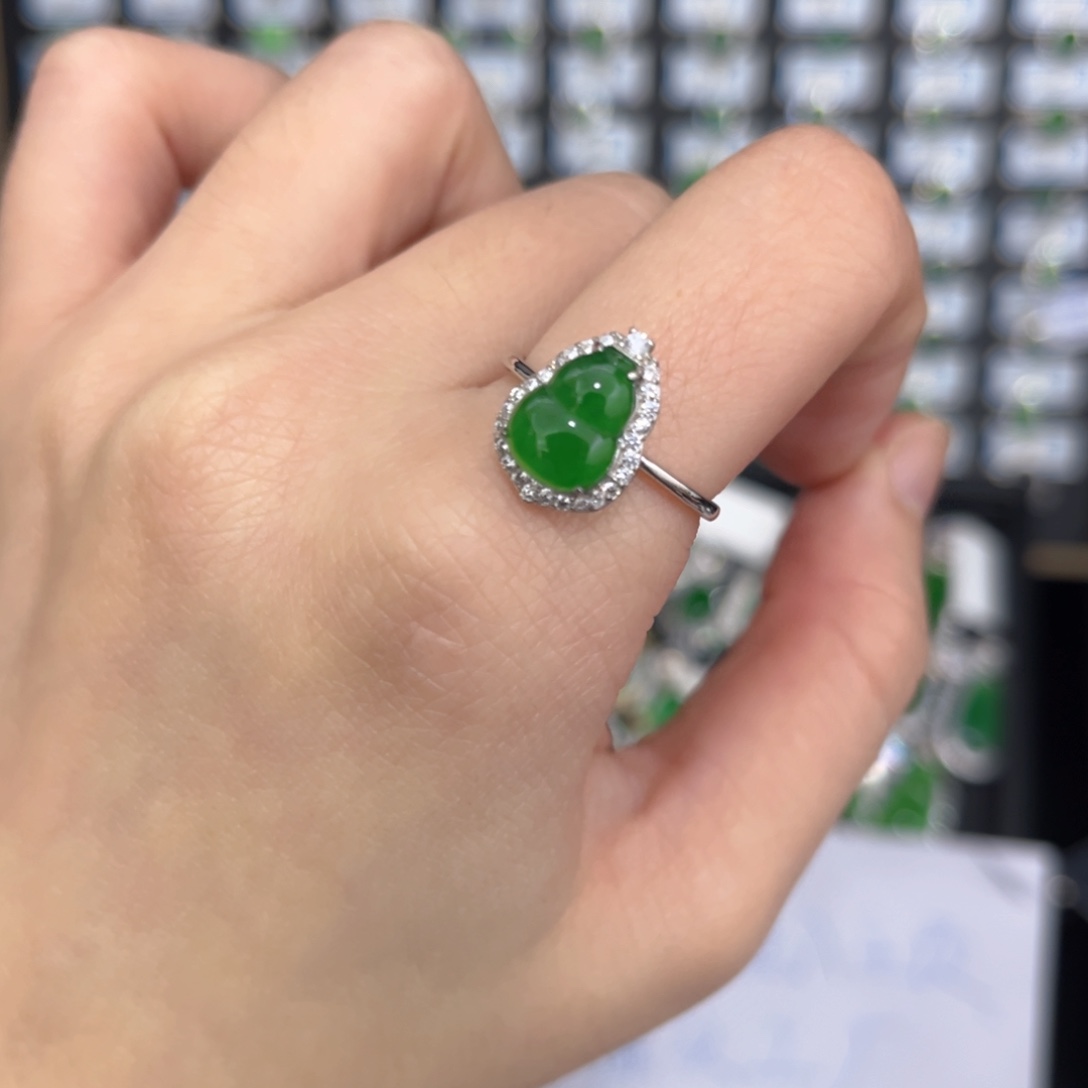 翡翠银S925镶嵌戒指卡10葫芦戒指