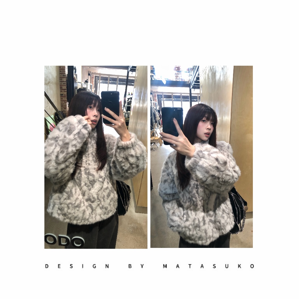 MATASUKO 沉甸甸的毛毛外套 仿兔绒毛面料 长袖拉链外套