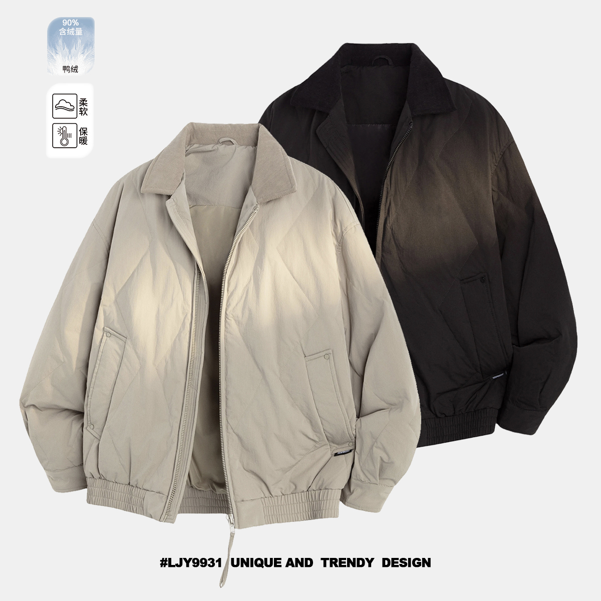 冬季白鸭绒90绒情侣百搭加厚短款羽绒服美式复古男羽绒服夹克外套
