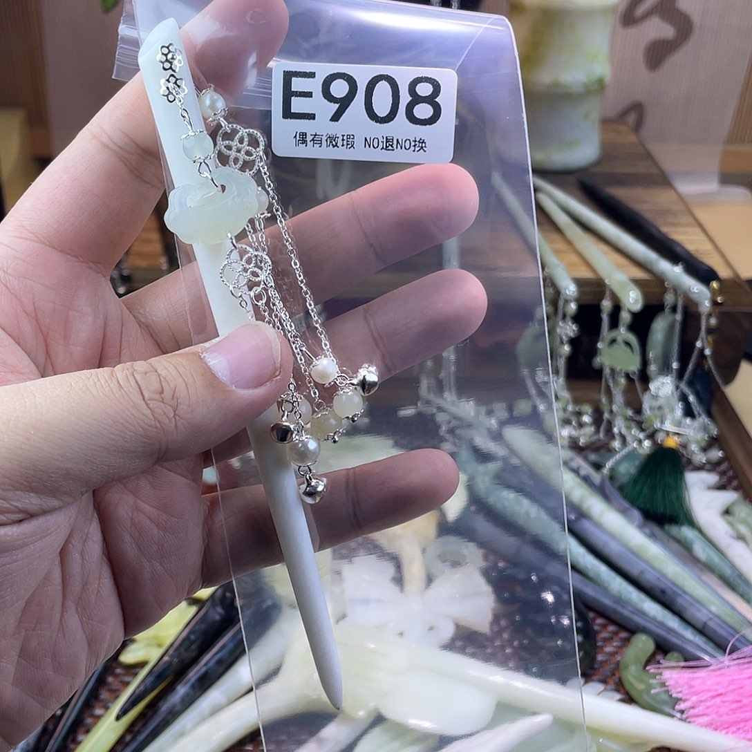 蛇纹石玉发饰银S925镀金镶嵌i*7