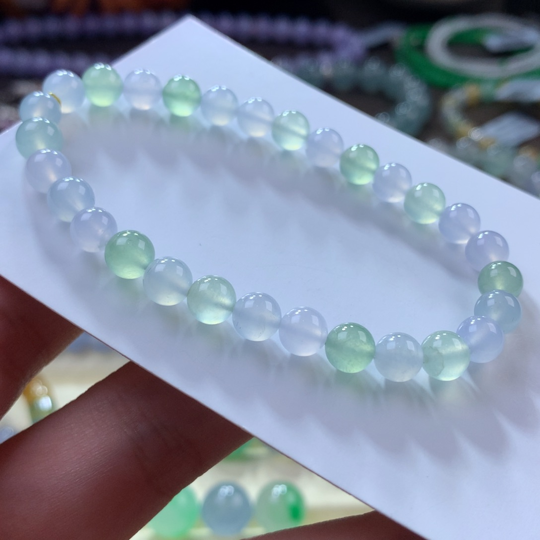 翡翠手链未镶嵌翡翠高冰马卡龙卡6+