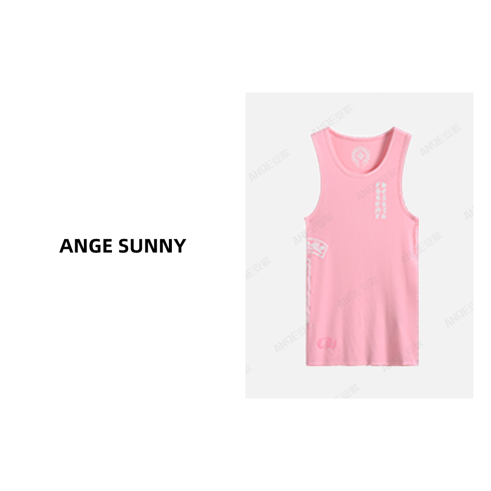 ANGE SUNNY【十字梵文印花背心】设计感字母修身可叠穿上衣