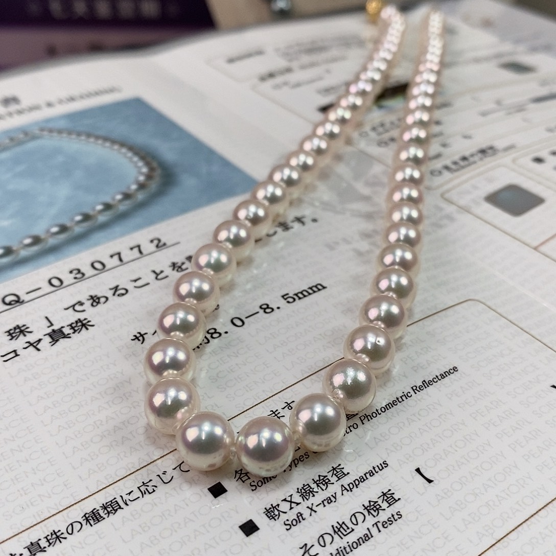 项链18K金镶嵌海水珍珠8-8.5m日本海水珍珠项链（RoseP）带大证