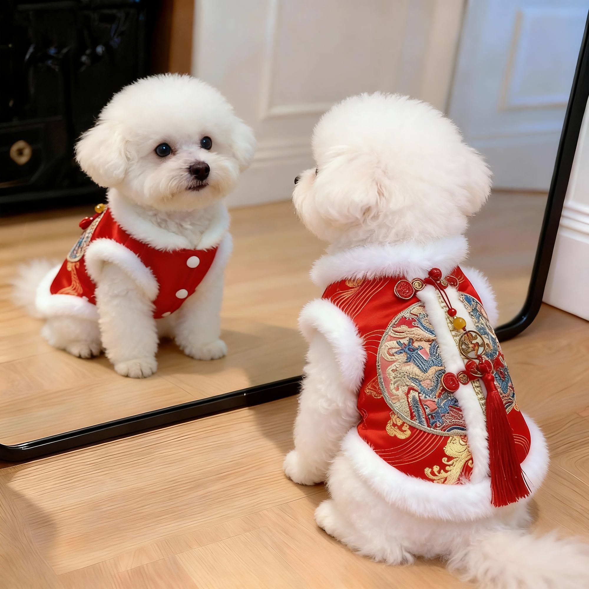 狗狗衣服冬季加厚中国风刺绣唐装拜年装喜庆比熊泰迪宠物过年衣服