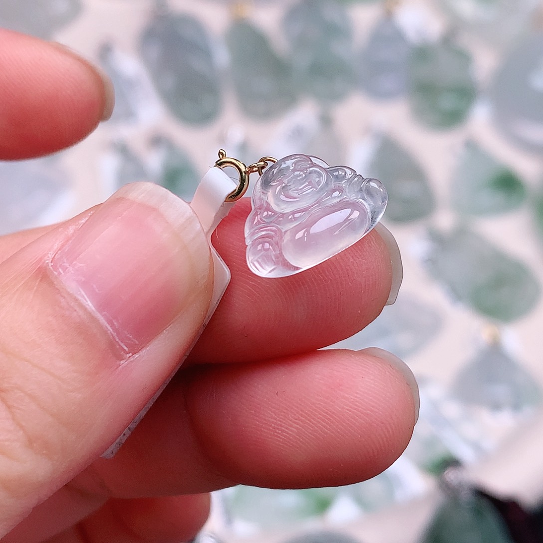 翡翠颈饰18K金镶嵌高冰小佛10*14*3.8
