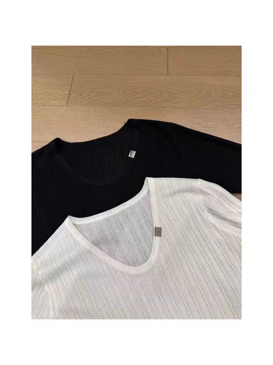 静姐  新款百搭时尚短袖U领简约短袖上衣 25116