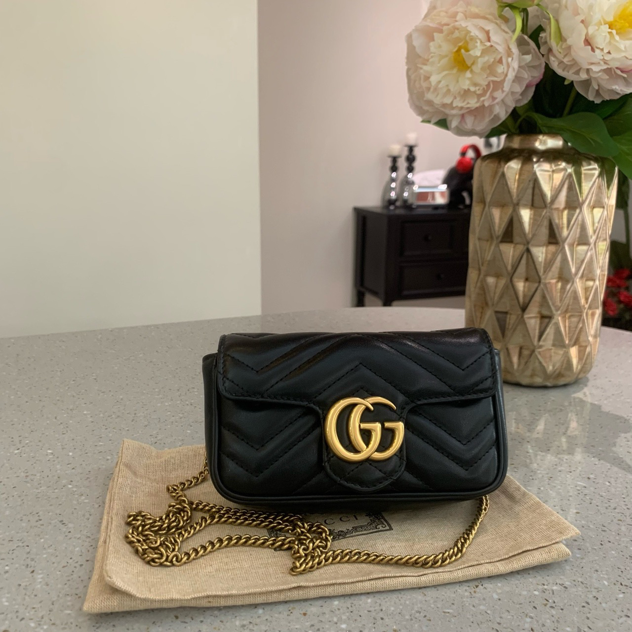 99新 GUCCI/古驰 黑金马蒙mini斜挎包