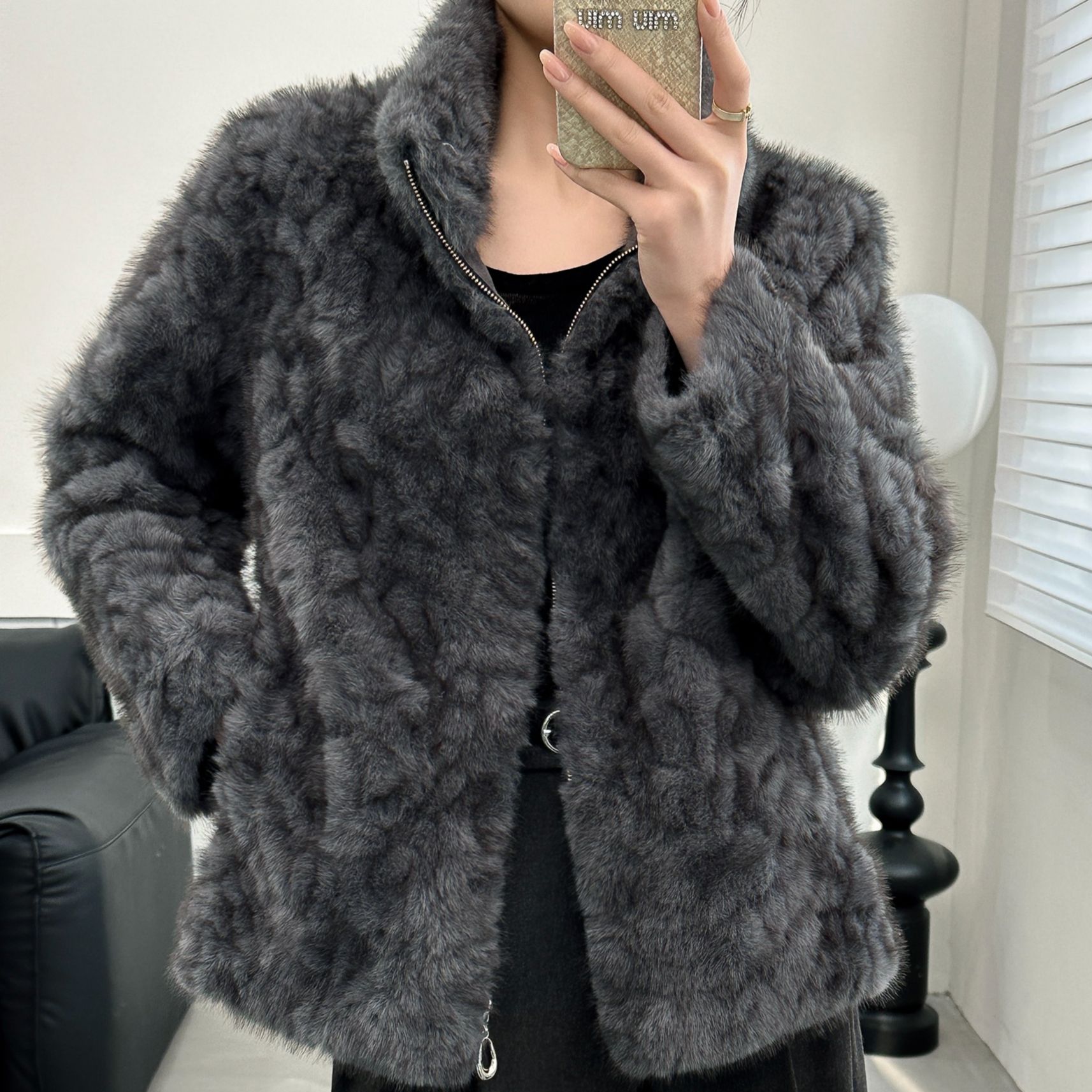 纪凡姬/4246-女士百搭【小雪花】立领冬季轻奢宽松休闲外套