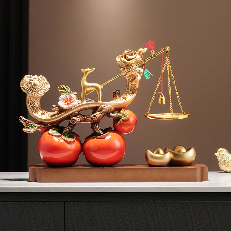 柿柿称心如意招财摆件玄关客厅高档装饰品发财树乔迁新居搬家礼物