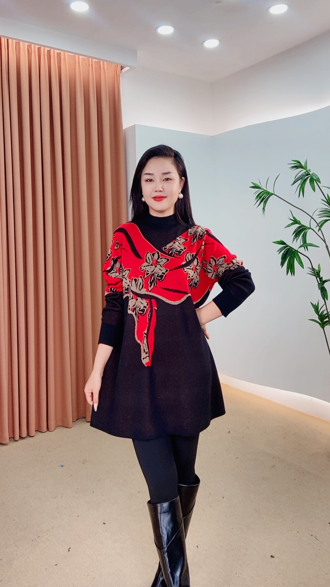 345休闲风半高领中长款女装盘扣加厚绣花民族风