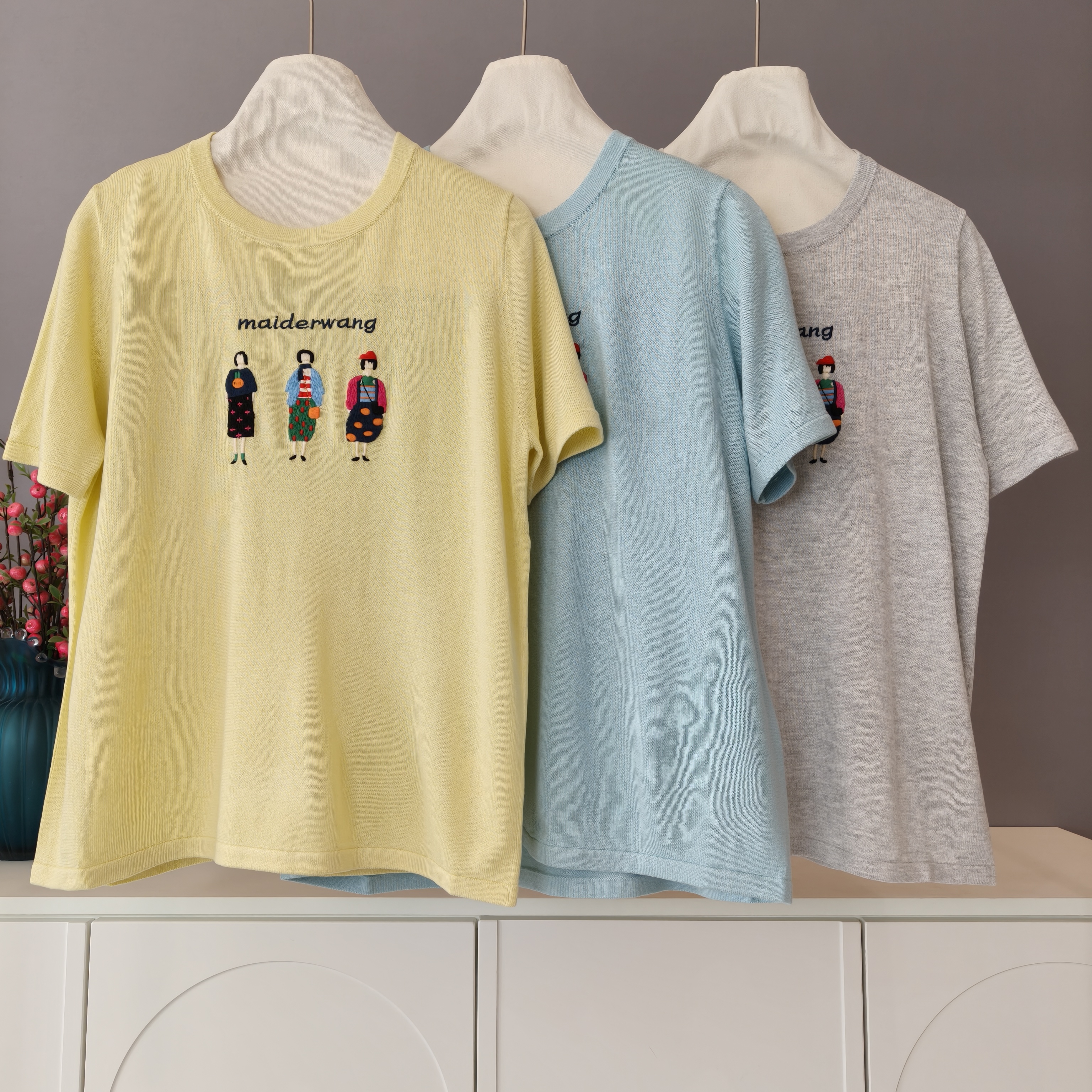 【伟伟专属】3 色针织女孩圆领套头 T 恤