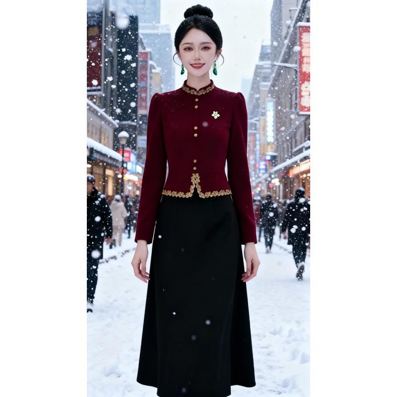 【运费险】高端气质连衣裙女2025新款显瘦减龄洋气加厚假两件修身