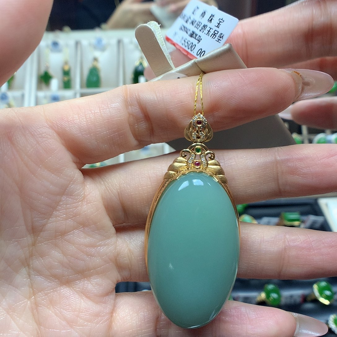 和田玉颈饰18K金镶嵌2542