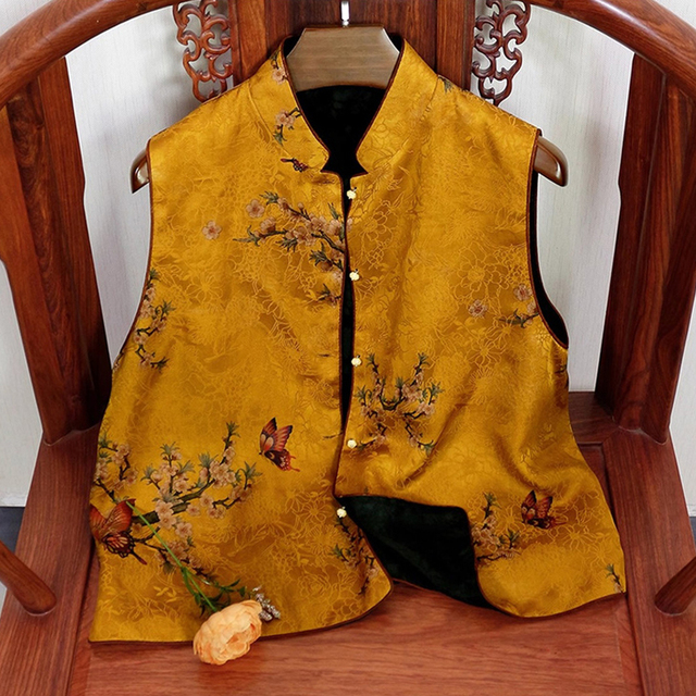 真丝花萝香云纱唐装外套立领马夹两面穿马甲春夏装新款桑蚕丝背心