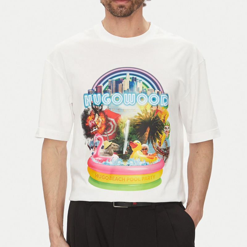 HUGO BOSS雨果博斯夏季新款短袖T恤圆领宽松印花时尚潮流纯棉半袖