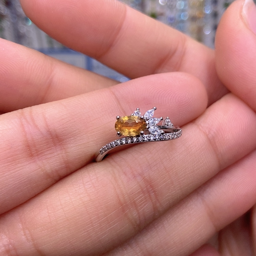 黄晶戒指银S925镶嵌