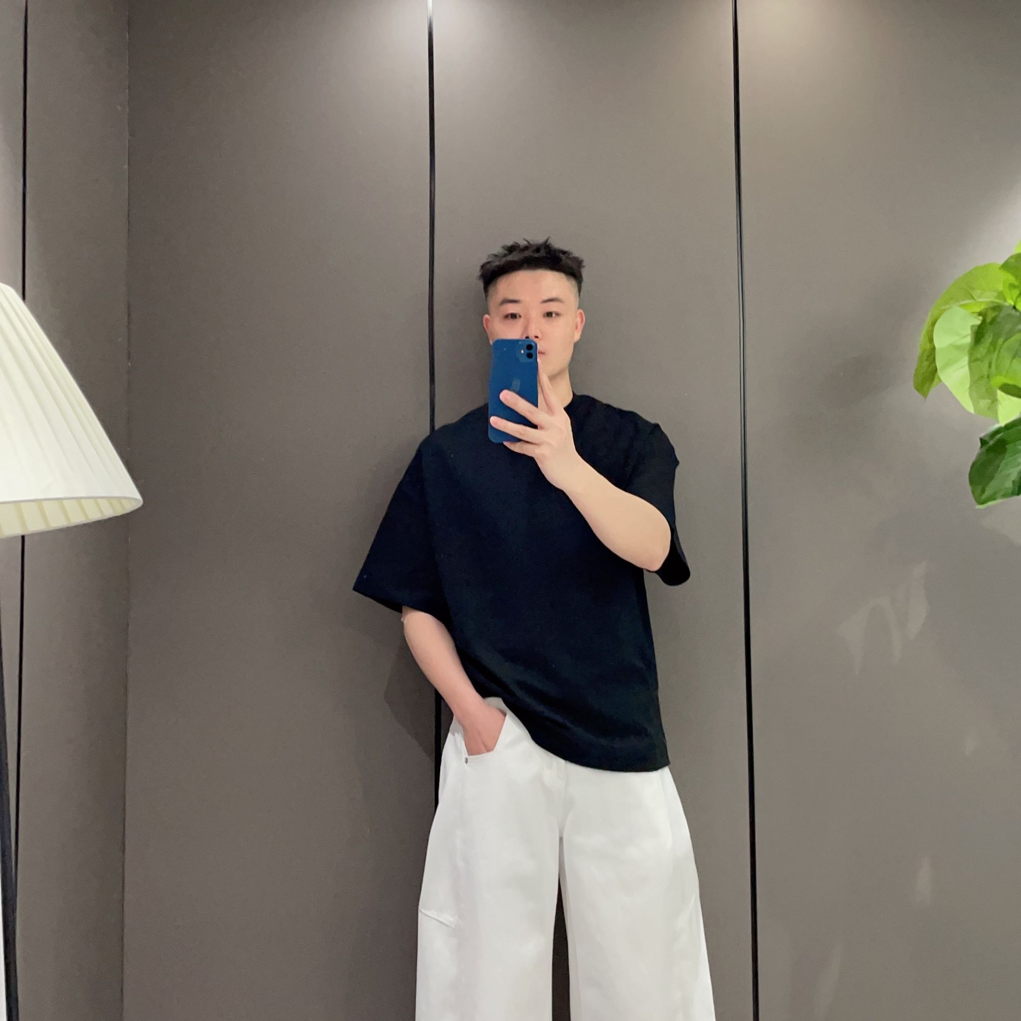 【CHAOSHUJIA】韩国设计师款纯色圆领T恤春夏男士百搭打底短袖