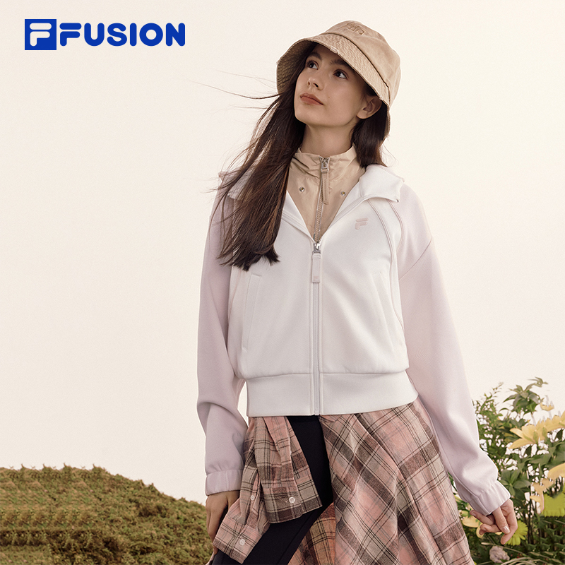 FILA斐乐针织外套女2024新款百搭宽松连帽休闲上衣T11W415502F