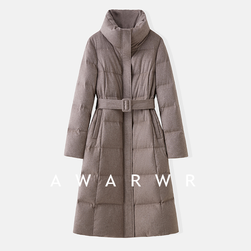 AWARWR「顶奢100%山羊绒」优雅气质腰带90白鹅绒服中长款AWY99251