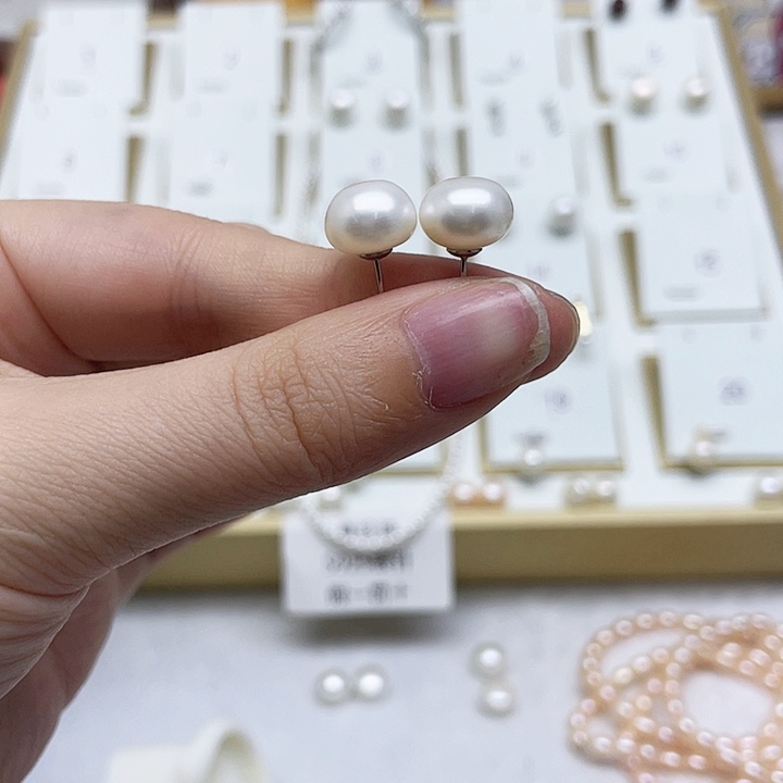 淡水珍珠耳饰银S925镶嵌嘉*