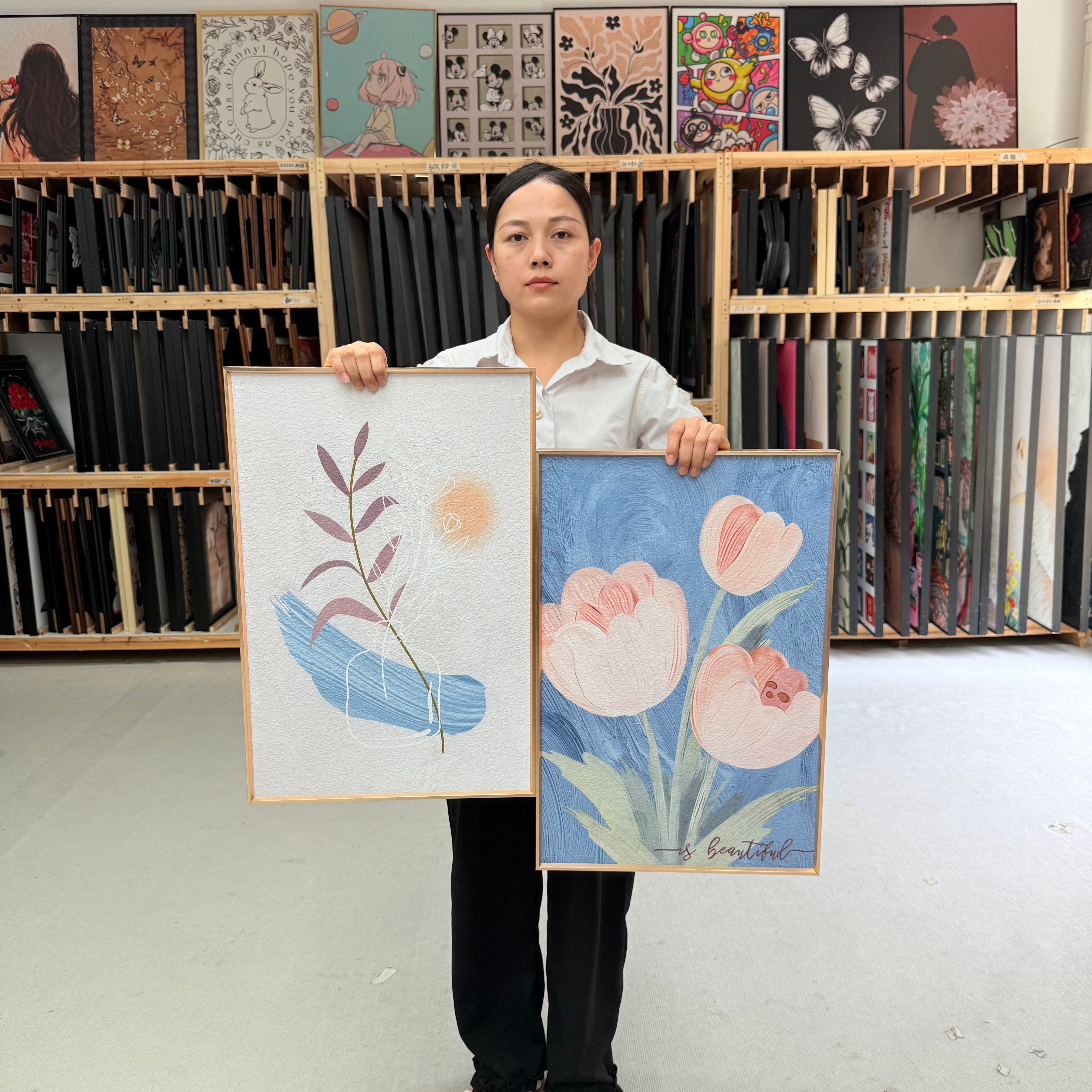 奶油风餐厅装饰画北欧客厅沙发背景墙壁画S058郁金香二联46