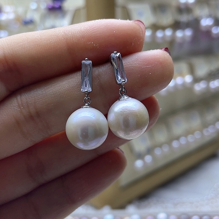 银S925镶嵌淡水珍珠耳饰