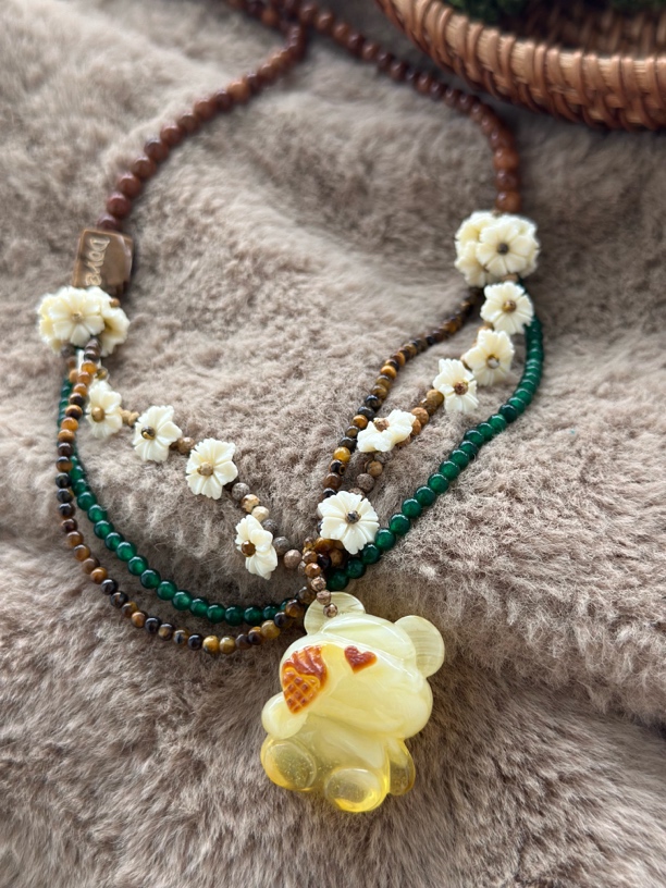 吉月新品蜜蜡冰淇淋熊夏日花语系列项链