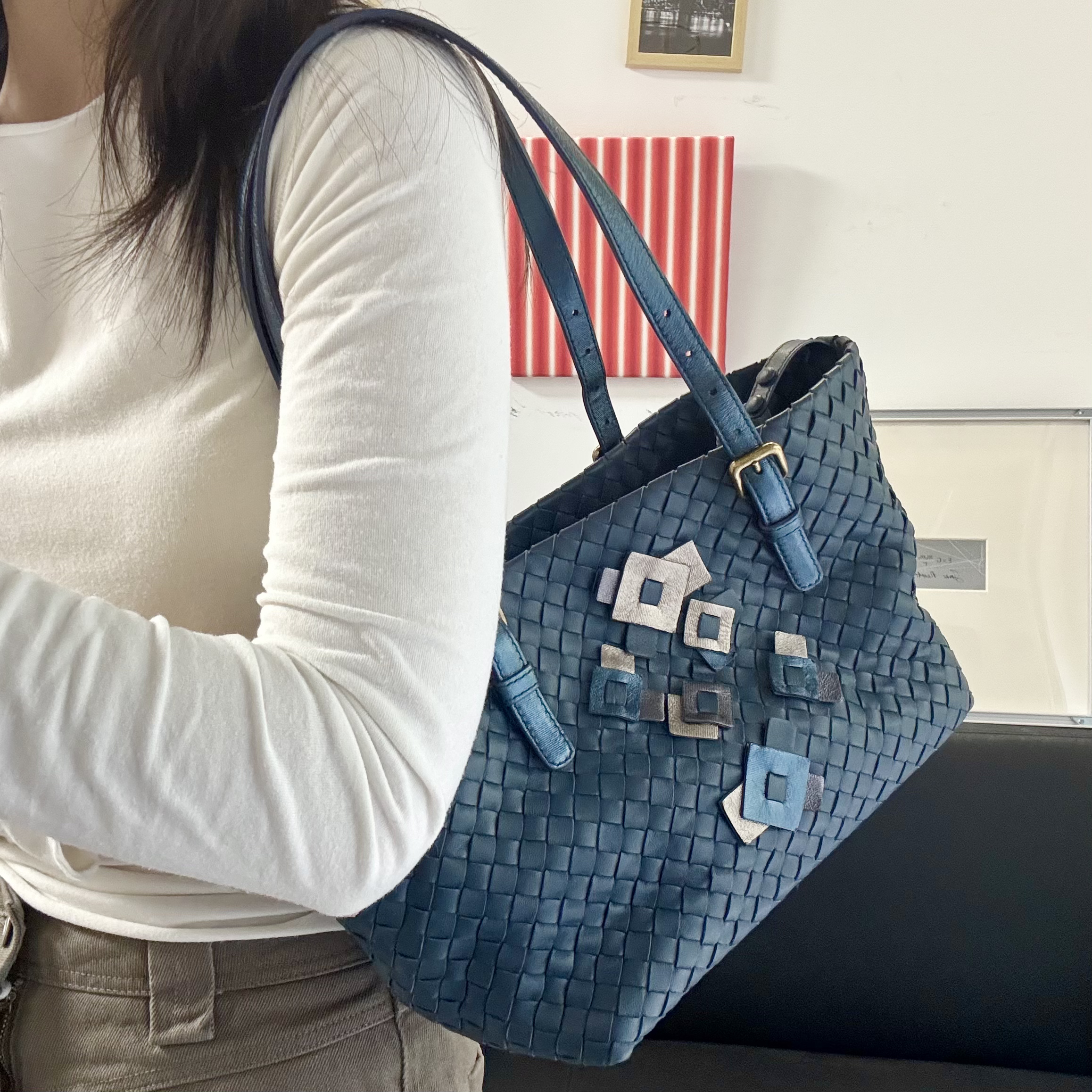 95新 BOTTEGA VENETA/葆蝶家 九 高稀编织单肩包小号